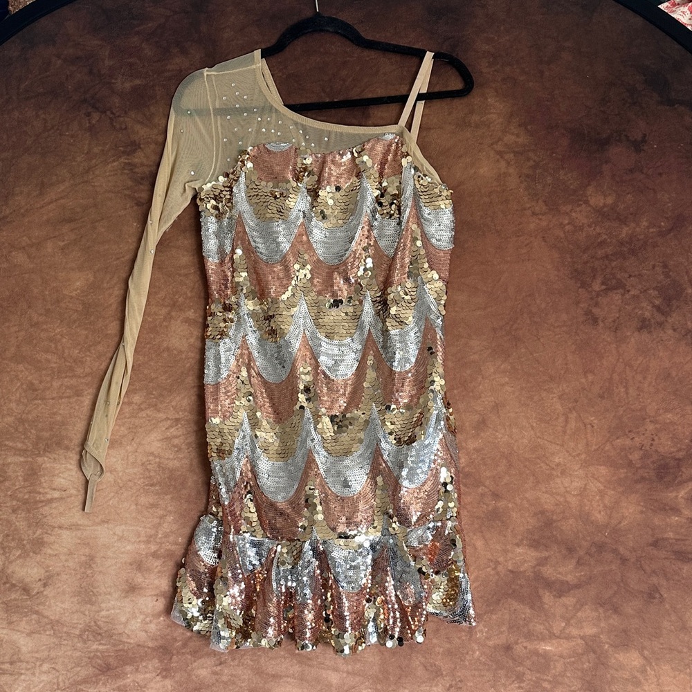 Weissman Costumes Glamorous One-Shoulder Sequin Leotard Dress